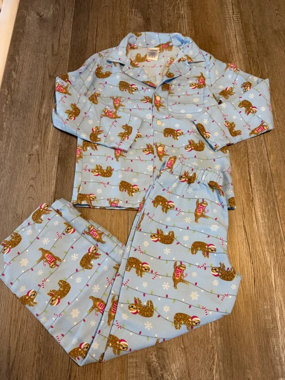 Lands' End Light Blue Sloth Print Kids Pajama Set